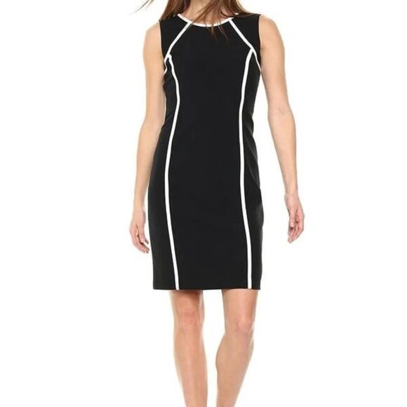 Boston Proper Black & White Contrasting Stitch Sleeveless Dress 8 - Picture 1 of 7